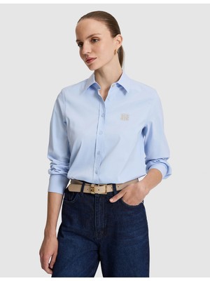 Pierre Cardin Kadın Mavı Regular Fit Uzun Kollu Gömlek 50321222-VR249