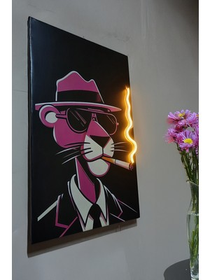 Eker Reklam Ajansı Neon LED Pembe Panter Tablosu | Işıklı Dekoratif Duvar Tablosu