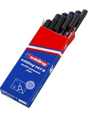 Edding E-147S Mavi Silgili Asetat Kalemi 10'lu Metal Çerçeveli Yuvarlak Uçlu Kalemler