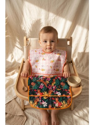 Babydonat Premium Sıvı Geçirmez Cepli Bebek Mama Önlüğü Seti 6-24 Ay - Leke Tutmaz Silinebilir Blw Beslenme Önlüğü (Tavşanlı & Safari Desenli)