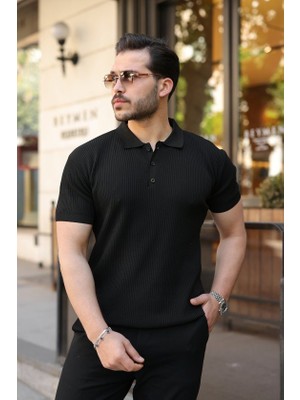 Moda Loris Erkek Düğmeli Yaka Kısa Kollu Triko Tişört