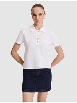 Pierre Cardin Kadın Beyaz Slim Fit Polo Yaka Triko Tişört 50324127-VR013