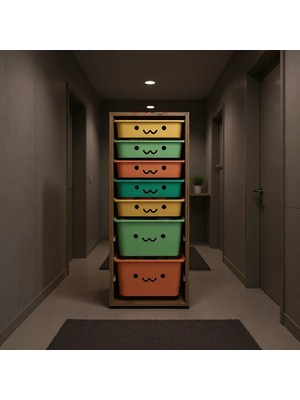 Dekozum Kids Gülücüklü Oyuncak Dolabı 7 Sepetli Renkli Suntalam Saklama Box 122x30x45 cm