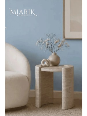 Miarik Design Traverten Deka Geçmeli Oyuk Yan Sehpa