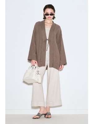 Müslin Geniş Kollu Kimono Gri
