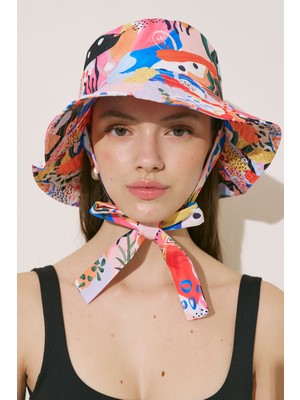 Manuka Abstract Desenli Polyester Bağlamalı Bucket Şapka Kadın Standart Beden