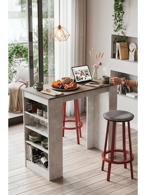 Yurudesign Style Bar Masası Mutfak Yemek Masası Beton-Taş St1-Gt
