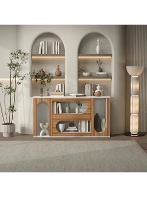 Klube Concept Kemerli Modern Konsol Ünitesi %100 Mdf Dekoratif Raflı ve Kapaklı Tasarım