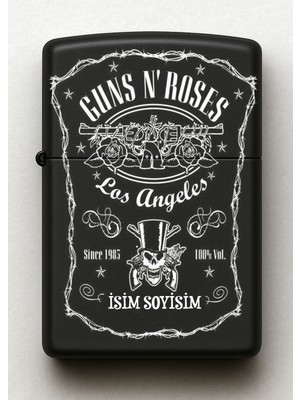 UltraMint Guns N Roses Desenli Kişiye Özel Siyah Metal Çakmak