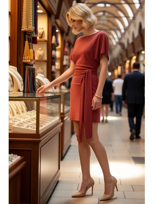 Benerly Kadın Kısa Kollu Asimetrik Yaka Bağlamalı Bodycon Mini Elbise Viskon Ribana Yumuşak Örme Günlük