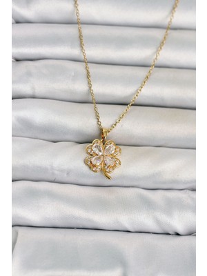 Frefly Store 316L Çelik Zincir Gold Renk 4 Yapraklı Yonca Model Kadın Kolye