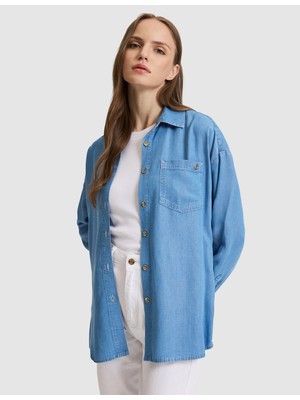 Pierre Cardin Kadın Açık Mavi Comfort Fit Jean Gömlek 50321141-VR003
