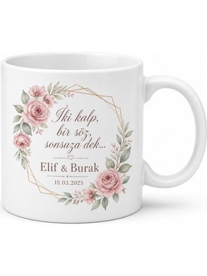 Tupya Gift Söz Hatırası Çift Isimli Tarihli Kupa Bardak Nişan Yüzük Günü Hediye