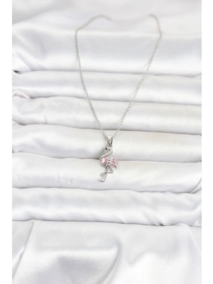 Uravas Store Mey Ithalat® 316L Çelik Zincir Gümüş Renk Flamingo Model Kadın Kolye
