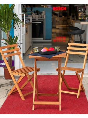 Ahşap Balkon Takımı Masa 2'li Sandalye