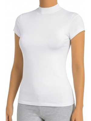 Öts Kadın Pamuklu T-Shirt Yarım Balıkçı Yaka Yarım Kol Günün Her Anı İçin (3604)
