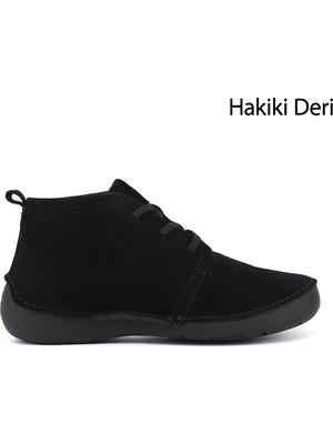 Gönderi(r) Kadın Siyah Süet  Bağcıklı Hakiki Deri Comfort Bot