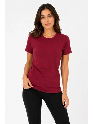 Modi Basic Tişört Bisiklet Yaka Kısa Kol Günlük Yazlık Slim Fit T-Shirt - Bordo