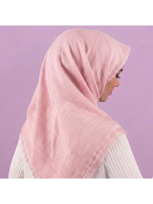 Özense Çift Flamlı Pamuklu Terletmeyen ince 4 Mevsim Kullanılabilir 100X100 cm Açık Pembe Renkli Yazma Eşarp