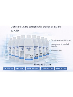 Bezos Distile Su 1 Litre Saflaştırılmış Deiyonize Saf Su 10 Adet