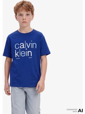 Calvin Klein Color Logo Graphic Çocuk Mavi T-Shirt
