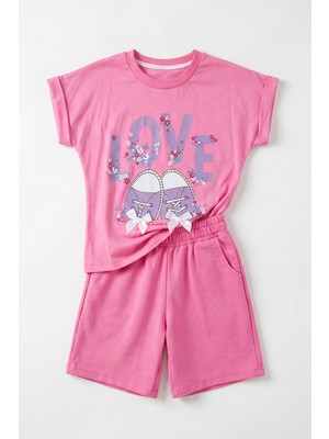Joy Kids Kız Çocuk Love Baskılı Kurdele Detaylı Günlük Takım (5-9yaş)
