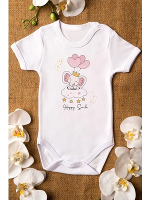 Eydu Baby Mutlu Ayıcık Happy Baskılı Bebek Body Badi Çıtçıtlı Zıbın