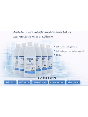 Bezos Distile Su 1 Litre Saflaştırılmış Deiyonize Saf Su 5 Adet