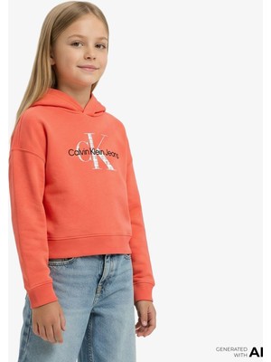 Calvin Klein Embro Logo Çocuk Turuncu Sweatshirt