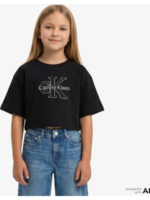 Calvin Klein Towling Monologo Çocuk Siyah T-Shirt