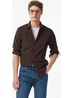 Scotch&soda Striped Slim-Fit Poplin Erkek Kahverengi Gömlek