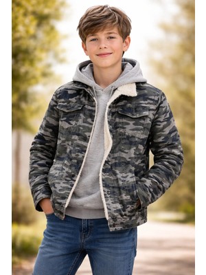 Alaska The Last Frontier Lion R İçi kürklü kamuflaj desenli denim kumaş kot ceket