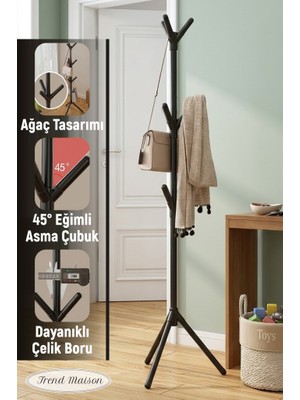 Trend Maison Modern Metal Gövdeli Ayaklı Elbise Portmanto Askılık Beyaz