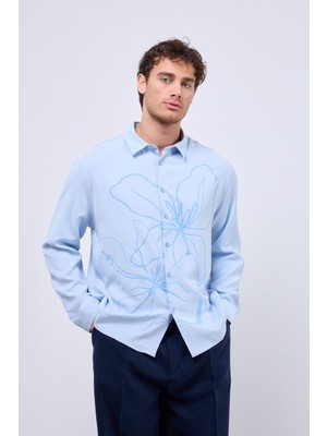 Ben Özgürüm Flower Flok Baskılı Erkek Oversize Gömlek