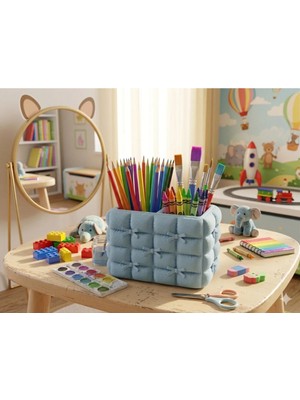 3Dikili Design 3D Baskı Kapitone Dokulu Fiyonklu Çok Amaçlı Organizer - Makyaj Fırçalık & Kalemlik - Üç Renk