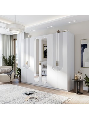 Velmo Aspen 6 Kapaklı Gardırop (Beyaz)