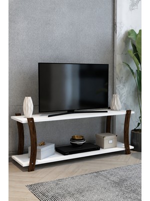 Beyaz Ahşap Raflı Televizyon Sehpası, Tv Ünitesi, Tv Sehpası – 120X30 cm – Şık ve Ergonomik