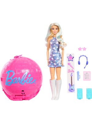 Barbie Barbıe® Team Barbıe™ Roll & Reveal™ Pop Yıldızı Bebek ve Aksesuarları, Sarışın Bebek, 8 Sürpriz ve Disko Topu Kılıfı JMK19