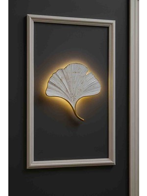 Aszen Dekor Beyaz Gold Detaylı Ginko Yaprağı Elektrikli LED Duvar Apliği – 35X32