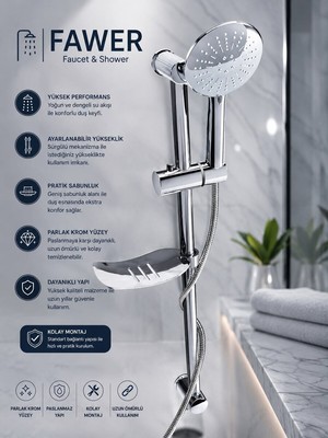 FAWER Faucet & Shower Krom Sürgülü Duş Seti - 410K
