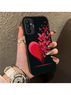HONTINGA Samsung Galaxy M13 ile Uyumlu Kılıf Silikon Kenar Sert Arka Kamera Koruyucu Basitlik Anti Düşme Kamera Korumalı Kelebek Desen Couple Telefon Kılıfı Kadın ve Erkek Için Uygundur K1-1367