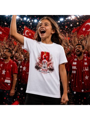 Bk Gift Kişiye Özel Türkiye Taraftar Temalı 2026 Dünya Kupası Tasarımlı Çocuk Tişört-3, Tek Yürek Milli Takım Ruhu