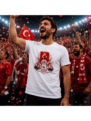 Bk Gift Kişiye Özel Türkiye Taraftar Temalı 2026 Dünya Kupası Tasarımlı Tişört-3, Tek Yürek Milli Takım Ruhu