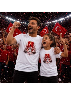 Bk Gift Kişiye Özel Türkiye Taraftar Temalı 2026 Dünya Kupası Tasarımlı Baba&kız Tişört Seti-3, Tek Yürek Milli Takım Ruhu