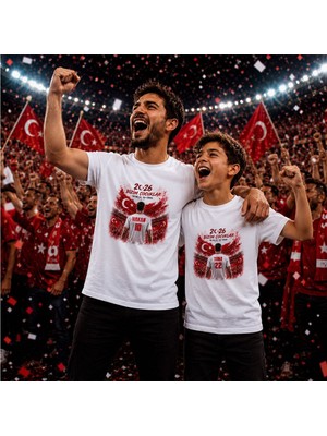 Bk Gift Kişiye Özel Türkiye Taraftar Temalı 2026 Dünya Kupası Tasarımlı Baba&oğul Tişört Seti-3, Tek Yürek Milli Takım Ruhu