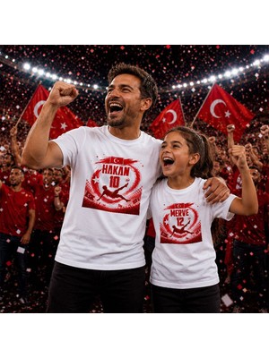 Bk Gift Kişiye Özel Türkiye Taraftar Temalı 2026 Dünya Kupası Tasarımlı Baba&kız Tişört Seti-8, Tek Yürek Milli Takım Ruhu