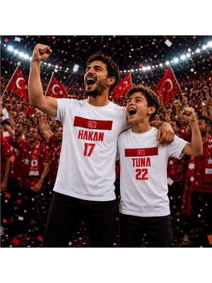 Bk Gift Kişiye Özel Türkiye Taraftar Temalı 2026 Dünya Kupası Tasarımlı Baba&oğul Tişört Seti-5, Tek Yürek Milli Takım Ruhu