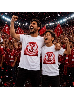 Bk Gift Kişiye Özel Türkiye Taraftar Temalı 2026 Dünya Kupası Tasarımlı Baba&oğul Tişört Seti-8, Tek Yürek Milli Takım Ruhu