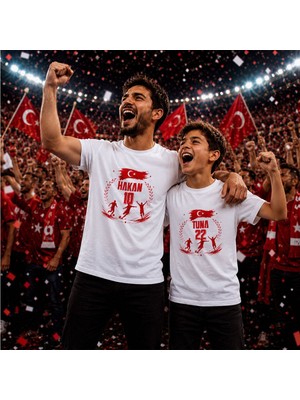Bk Gift Kişiye Özel Türkiye Taraftar Temalı 2026 Dünya Kupası Tasarımlı Baba&oğul Tişört Seti-6, Tek Yürek Milli Takım Ruhu