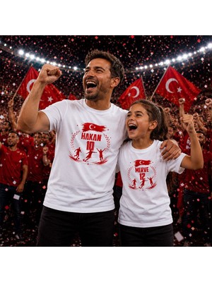 Bk Gift Kişiye Özel Türkiye Taraftar Temalı 2026 Dünya Kupası Tasarımlı Baba&kız Tişört Seti-6, Tek Yürek Milli Takım Ruhu